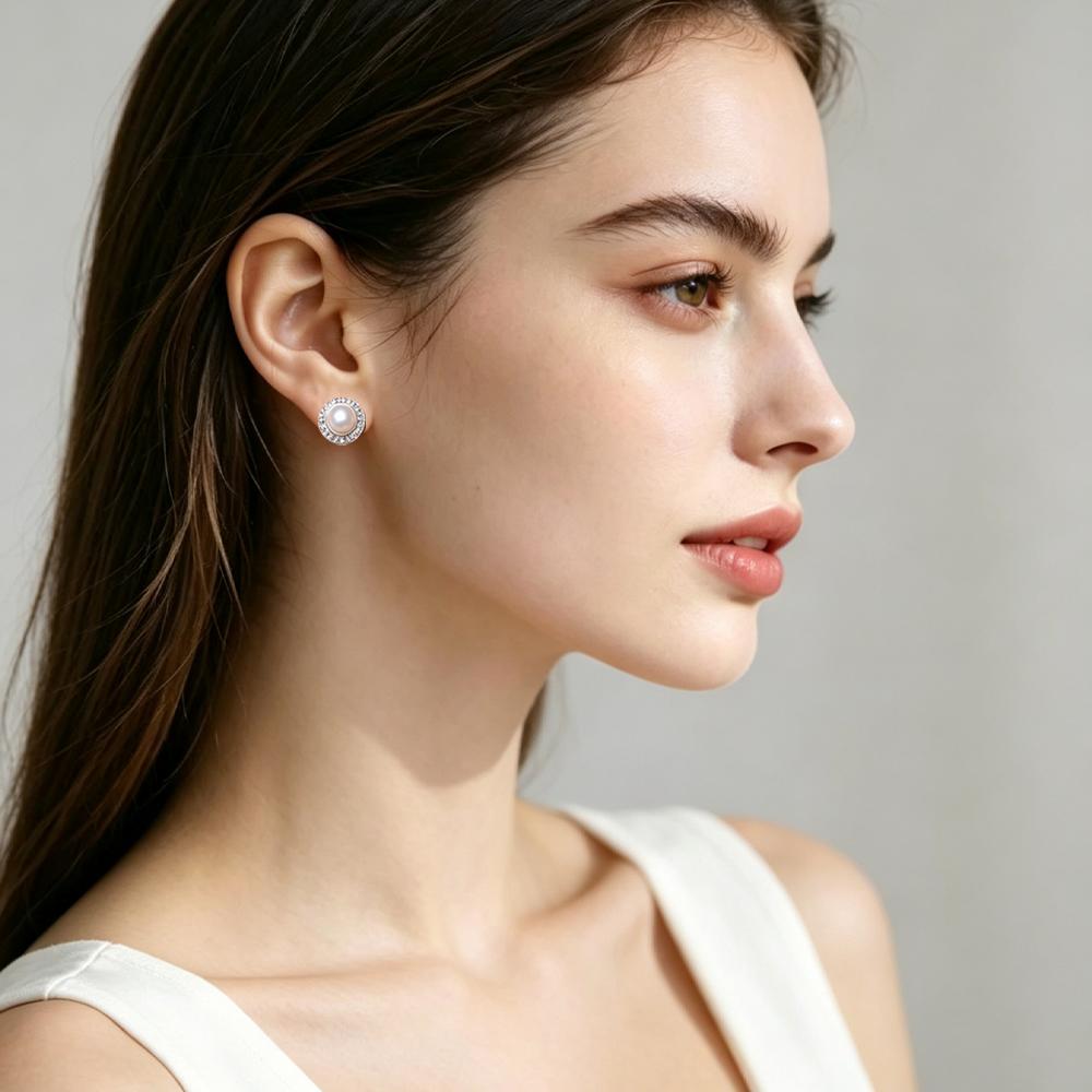 LSOOYH Orecchini con Perle d'Acqua Dolce 7-8mm Colore Argento Moda Zirconia Cubica Orecchini a Clip per Donna Regali di Compleanno