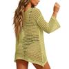 Women Hollow Out Long Sleeve Knit Cover Up Loose Fit Beach Dress Open Back Pullover for Swimwear and Bikini Layering