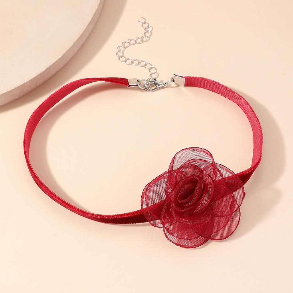 Black Flower Choker Necklace for Women,Red Vintage Camellia Necklace Velvet Suede Necklace Bridal Bridesmaid Collar Necklaces