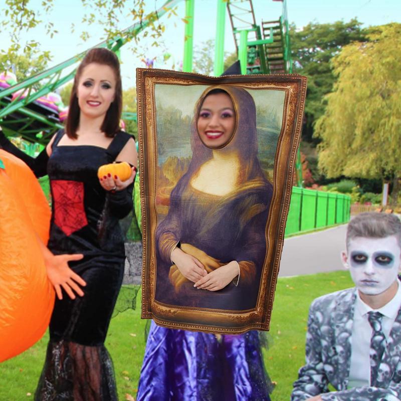 Funny Mona Lisa Mural Costume Unisex Wearable Famous Painting Sponge Jumpsuit For Adults Halloween Carnival Party Prank Clothing