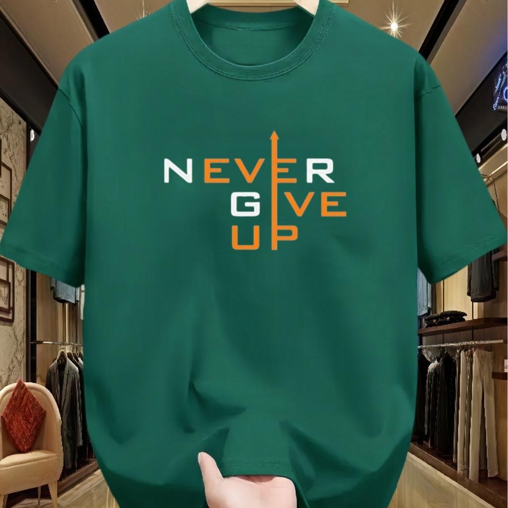 Never Give Up Graphic Tee Men Women Cotton Short Sleeve Breathable Daily Casual TShirt