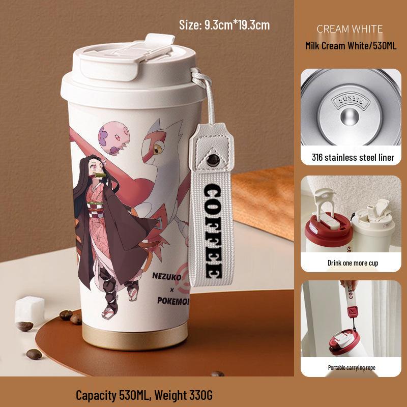 Demon Slayer Agatsuma Zenitsu Nerezový izolovaný hrnek se slámkou