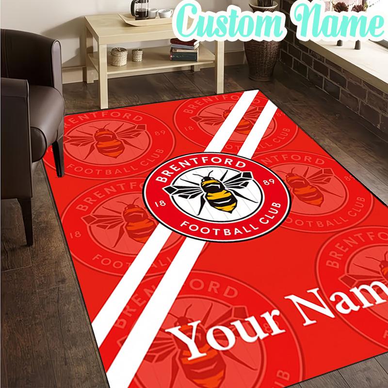Custom Name Brentford Football Club Crest  Rug, Office Rug, Chair Rug, Carpet for Living Rooms, Doormat Game Rug Home Decor Christmas Gifts
