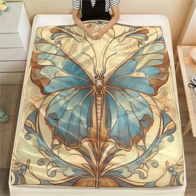 Vintage Butterflies Print Flannel Blanket, High Quality Comfortable for All Seasons, Home Decor, Warmth and Comfort