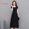 Summer Lady Dress Round Neck A-line Short Sleeves Slim Waist Plus Size Pure Color Slim Fit Mid-calf Length OL Commute Midi Dress