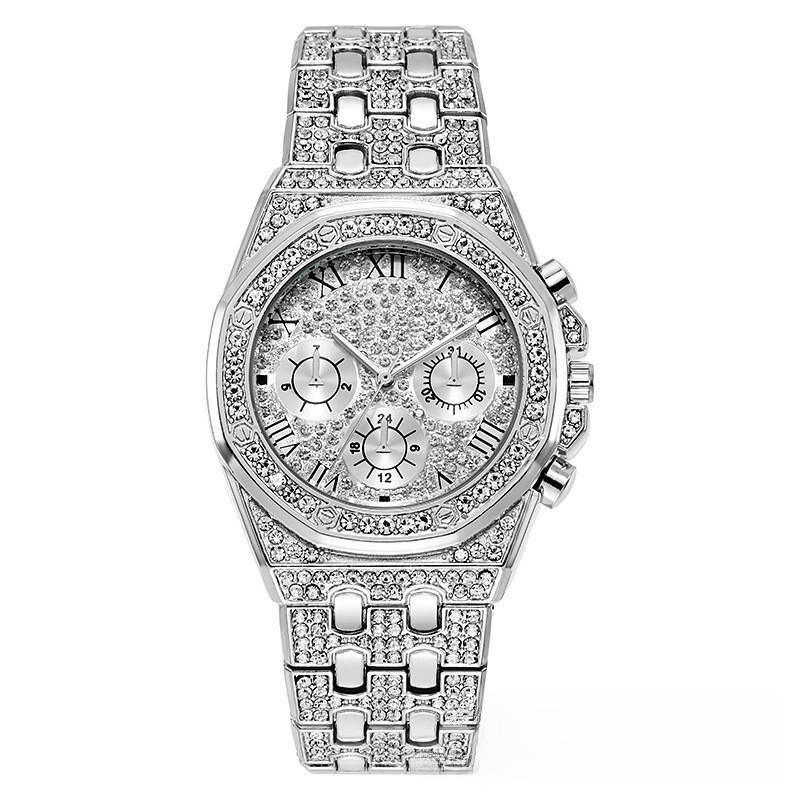 Mans Quartz Watch With Rhinestone Accents And Zinc Alloy Band For Casual Wear