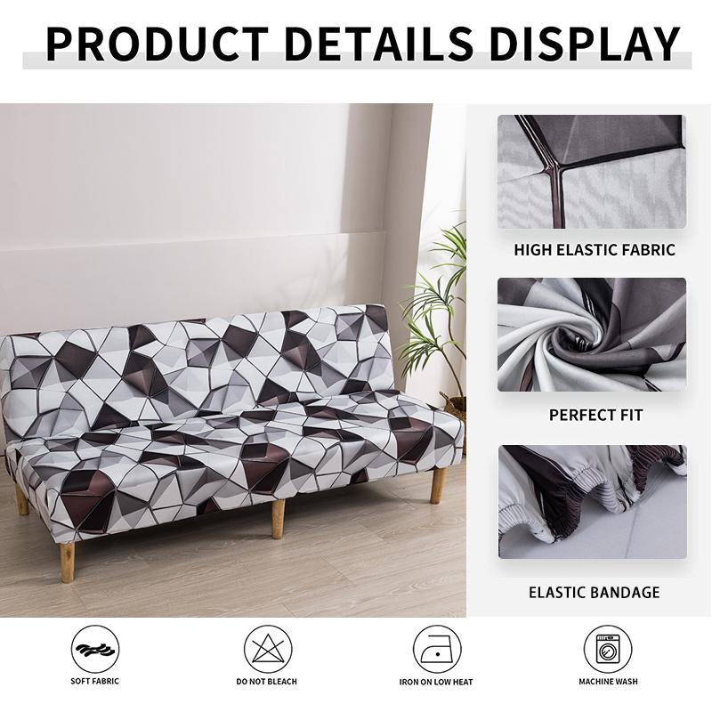 Floral Printed Armless Futon Slipcover Stretch Sofa Bed Slipcover Furniture Protector Without Armrests with Elastic Bottom 1pc