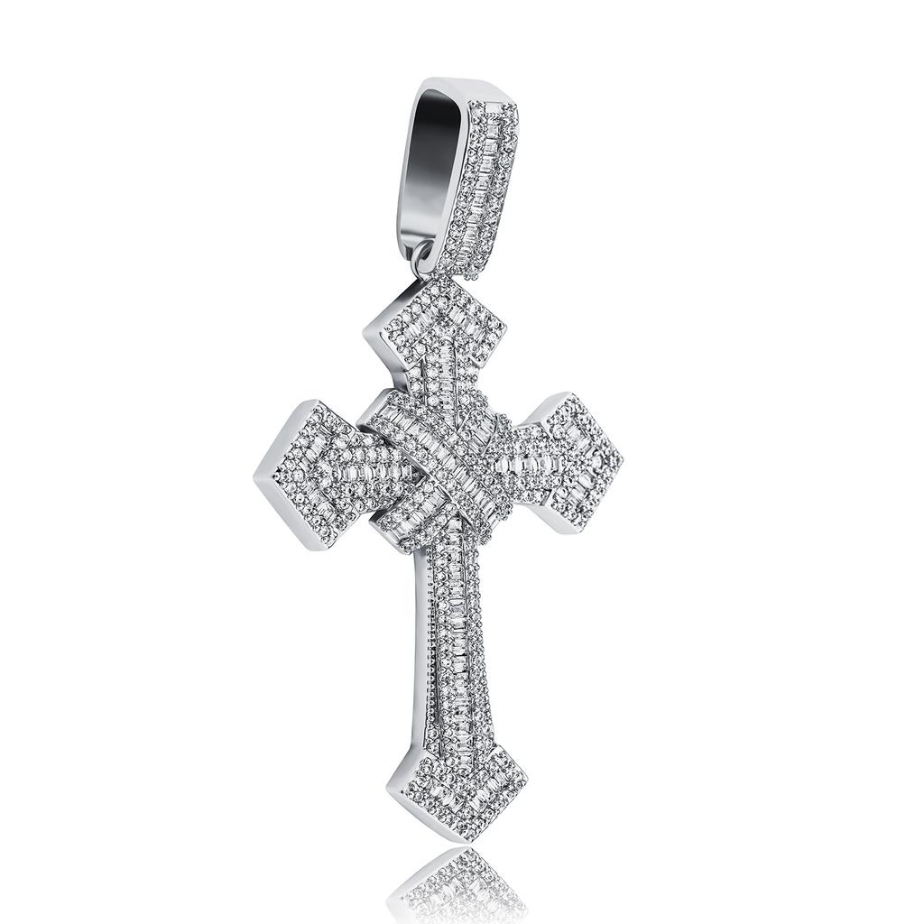 Copper Inlaid Zirconium Full Diamond Ladder Retro Size Cross Pendant Hip Hop Trend Men's Necklace Accessories