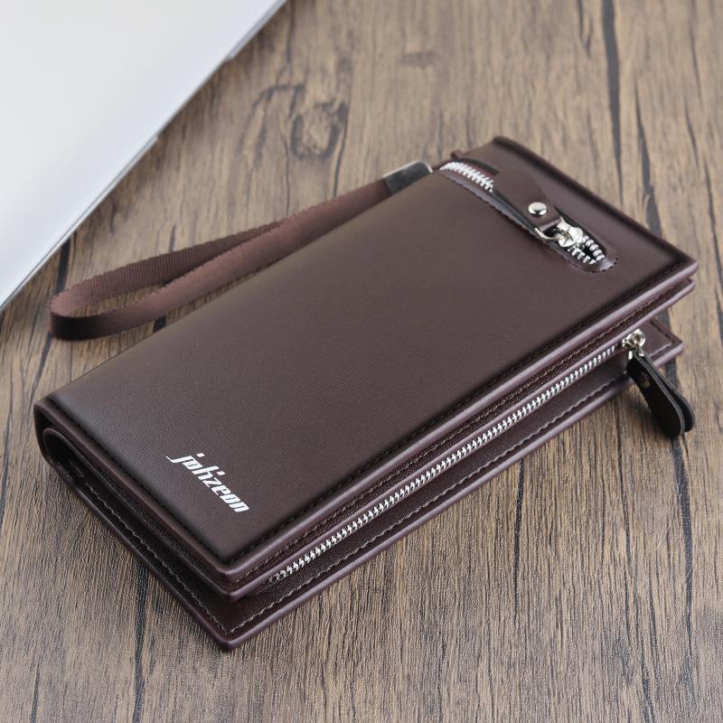 Aliwood Lederen herenportemonnee, luxe zakelijke bifold met ritssluiting, muntzakje, kaarthouder, multifunctionele portemonnee voor heren-clutch koffie