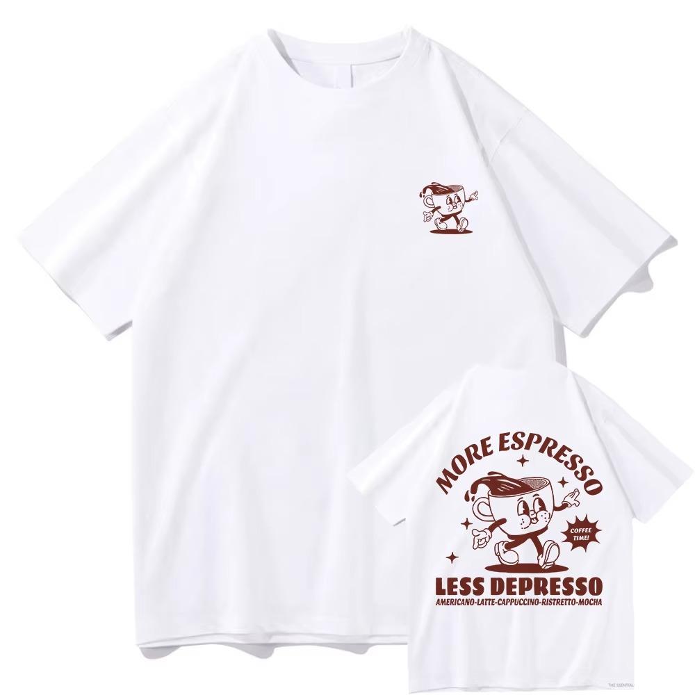 More Espresso Less Depresso T Shirt Men/women Harajuku Vintage Graphic Tshirt Unisex High Quality Tops Retro Tee Shirts