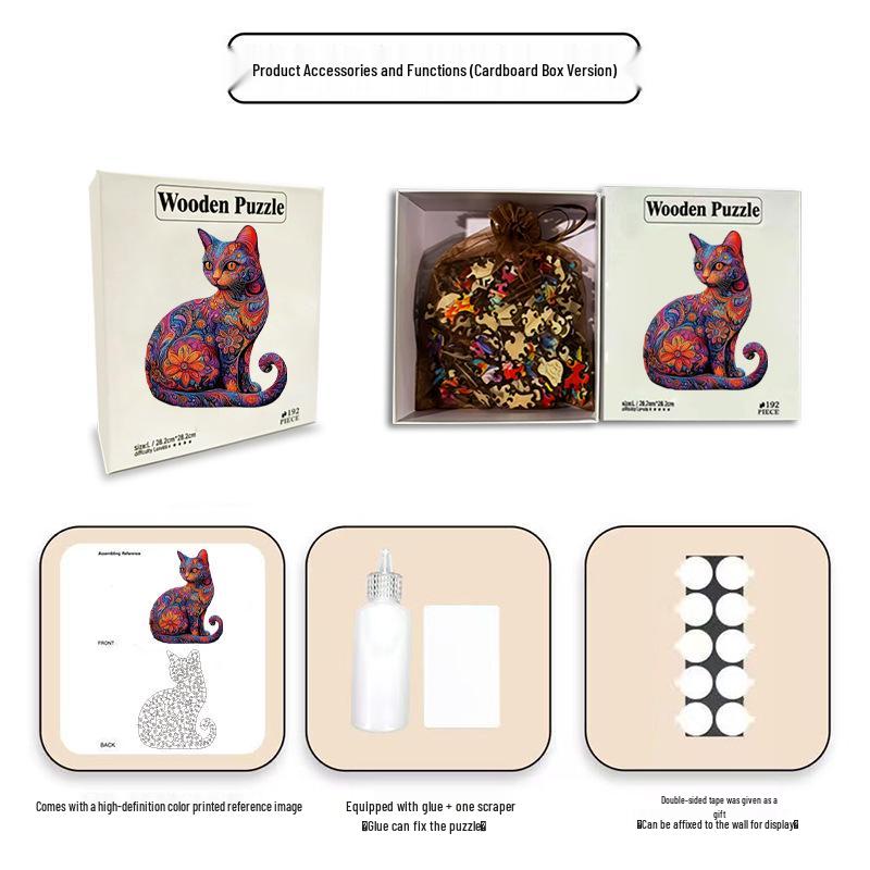 HOOLOOG Irregular Wooden Cat Jigsaw Puzzle Money Box Gift