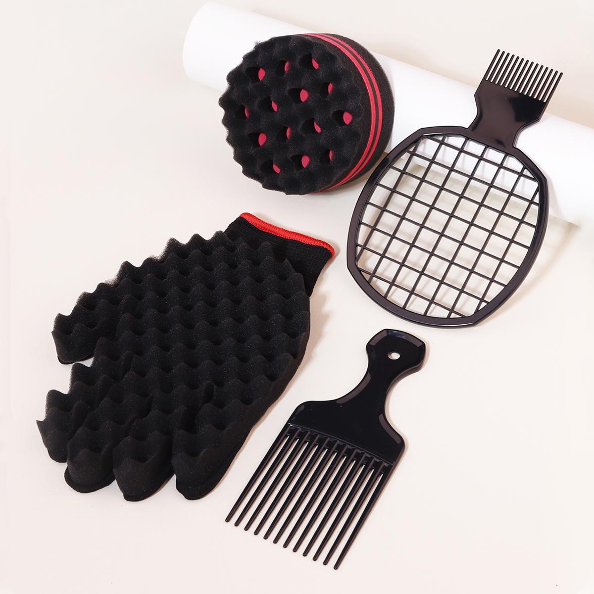 

Набор из 4 расчесок-губок для кудрявых волос в африканском стиле, подходит для парикмахеров и личного использования, щетки-губки для кудрявых волос, набор для кудрявых волос