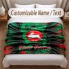 South Sydney Rabbitohs Printed Flannel Blanket Custom Name Text Soft Warm Throw For Bedroom Holiday Gift