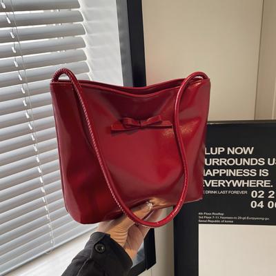 Trend Bow Red Bucket Bags für Frauen Neue einfache Pendlerhandtaschen Koreanisches Pu-Leder Lässige, vielseitige Umhängetasche für Frauen