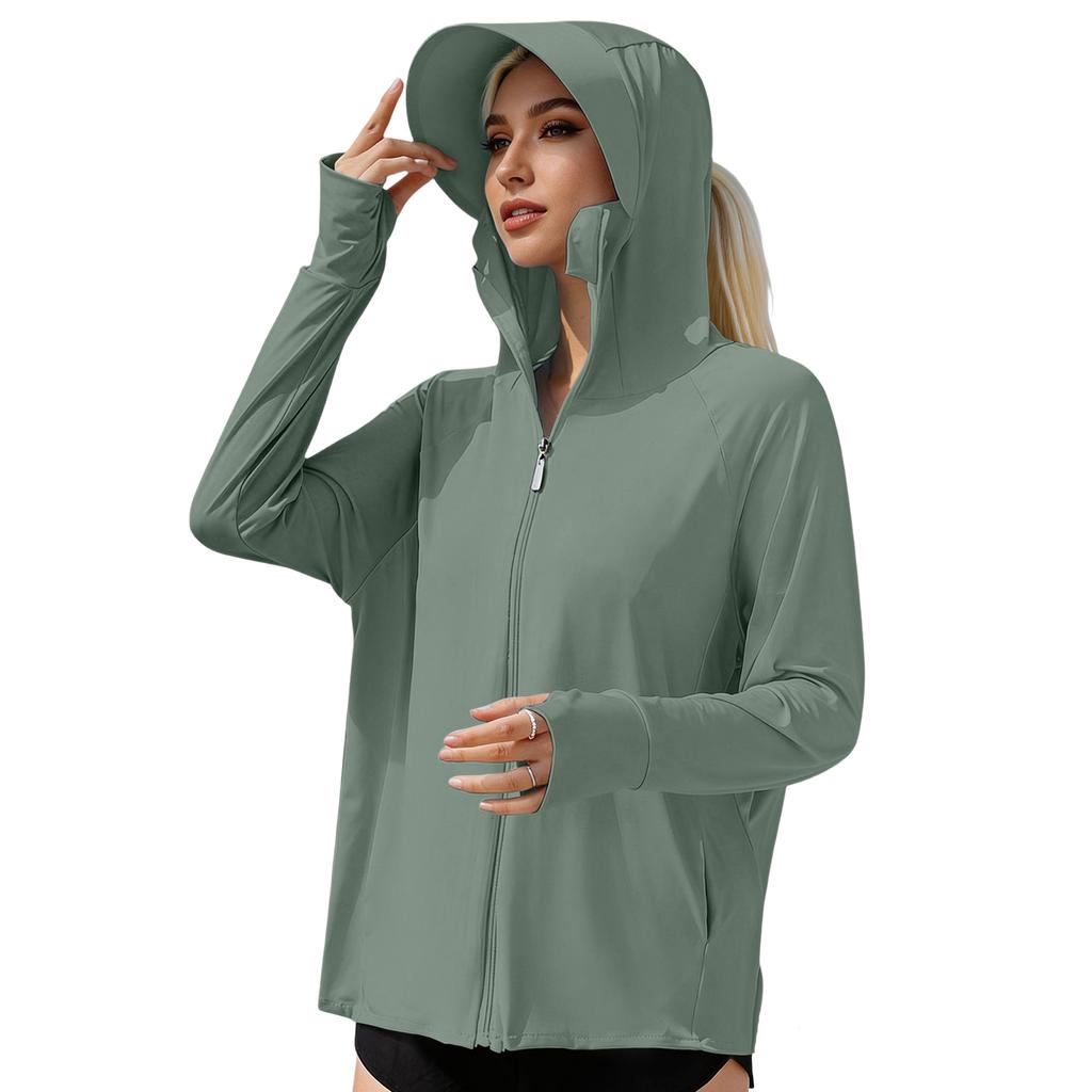 Women's Lightweight Breathable UV Protection Jacket with Full Zip Hooded Design for Outdoor Activities and Cycling Sun Protection