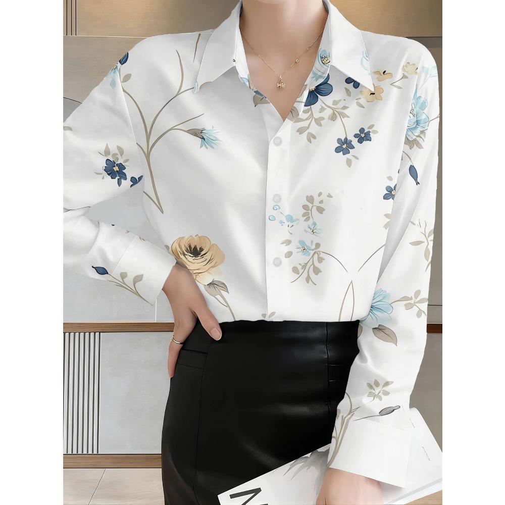 Casual Fashion Women's Outdoor Long Sleeve Cardigan Shirt, Machine Washable, Lapel Button, Printed Shirt