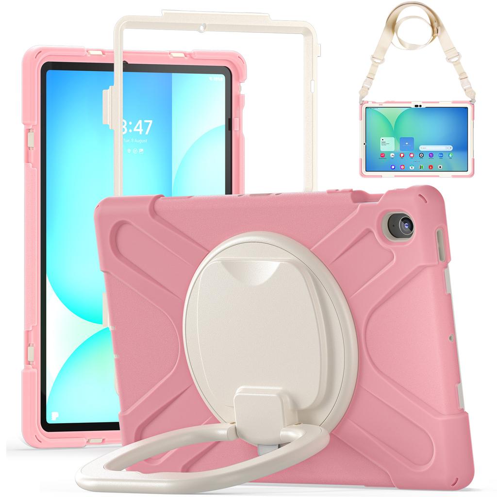 Tablet Case with Shoulder Strap for Samsung Galaxy Tab S10 FE+ SM-X620/SM-X626B TPU + PC + Silicone Kickstand Cover