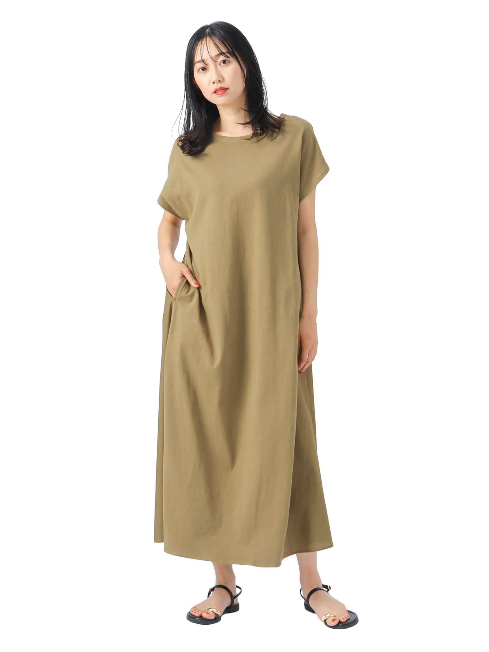 

Beams Heart OLIVE One Size Women s Dress, Button-Back, Mixed-Material Dress, зелёный
