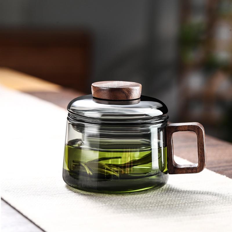 Heat Resistant Glass Mug with Tea Separator 400ml Wooden Handle for Daily Coffee or Tea at Home or Office