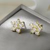 Moissanite 5 Petal Flower Earrings White Gold Stud Earring for Women 925 Sterling Silver Moissanite Diamond Earring Gift