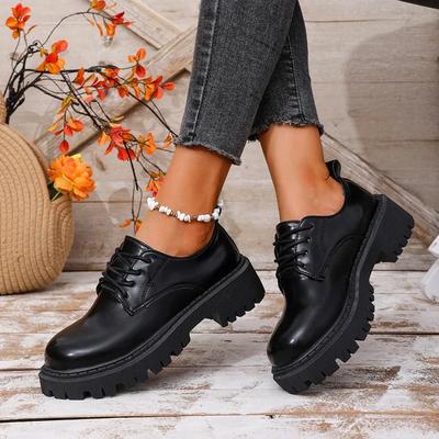 Britse Stijl Platform Loafers Dames Plus Size Ronde Neus Enkelschoenen Dames Dikke Zool Pu Leer Oxfords Mujer