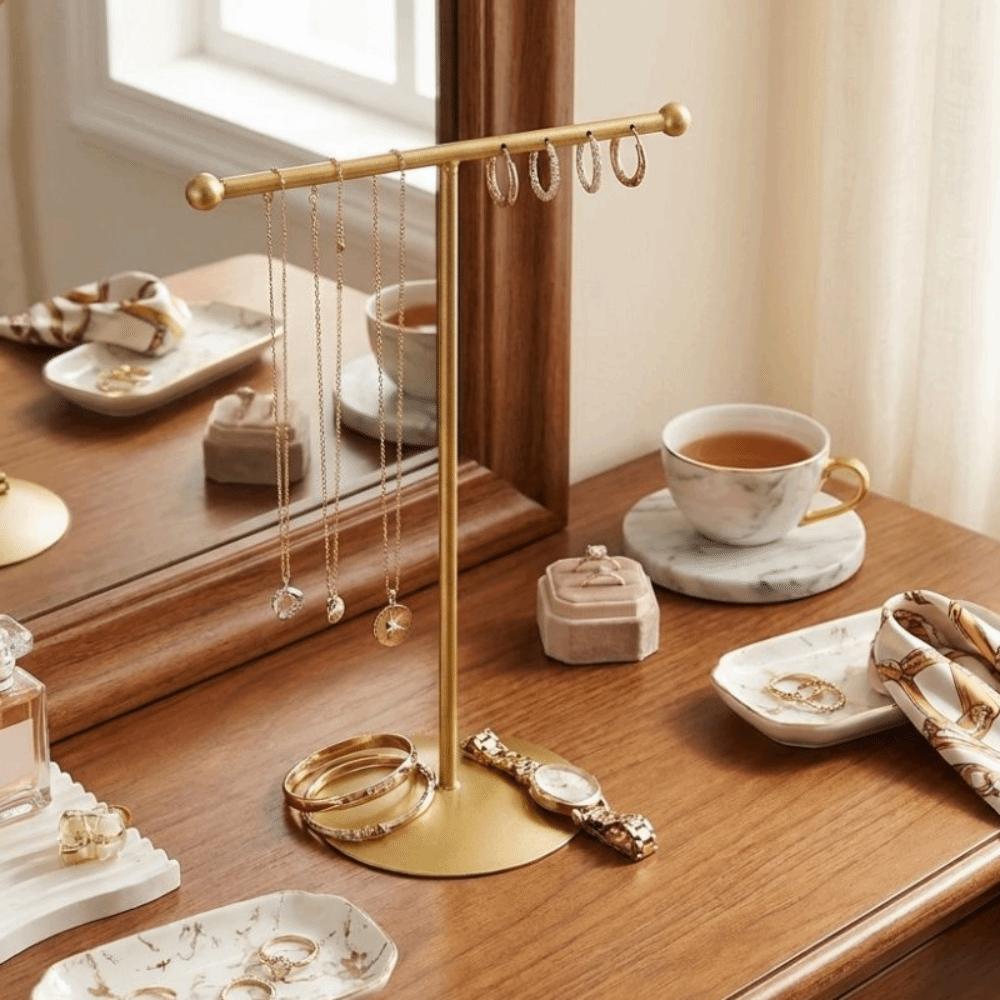 Metal Frame Jewelry Display Stand Round Base Necklace Holder T-Shaped Stand  Woman Accessories