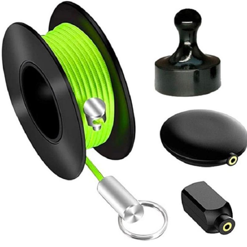 Magnetic Wire Puller Tool With Nylon Coated Hook & Flexible Green-Yellow Line For Threading In Pipes Dark Lines Electrical Work
