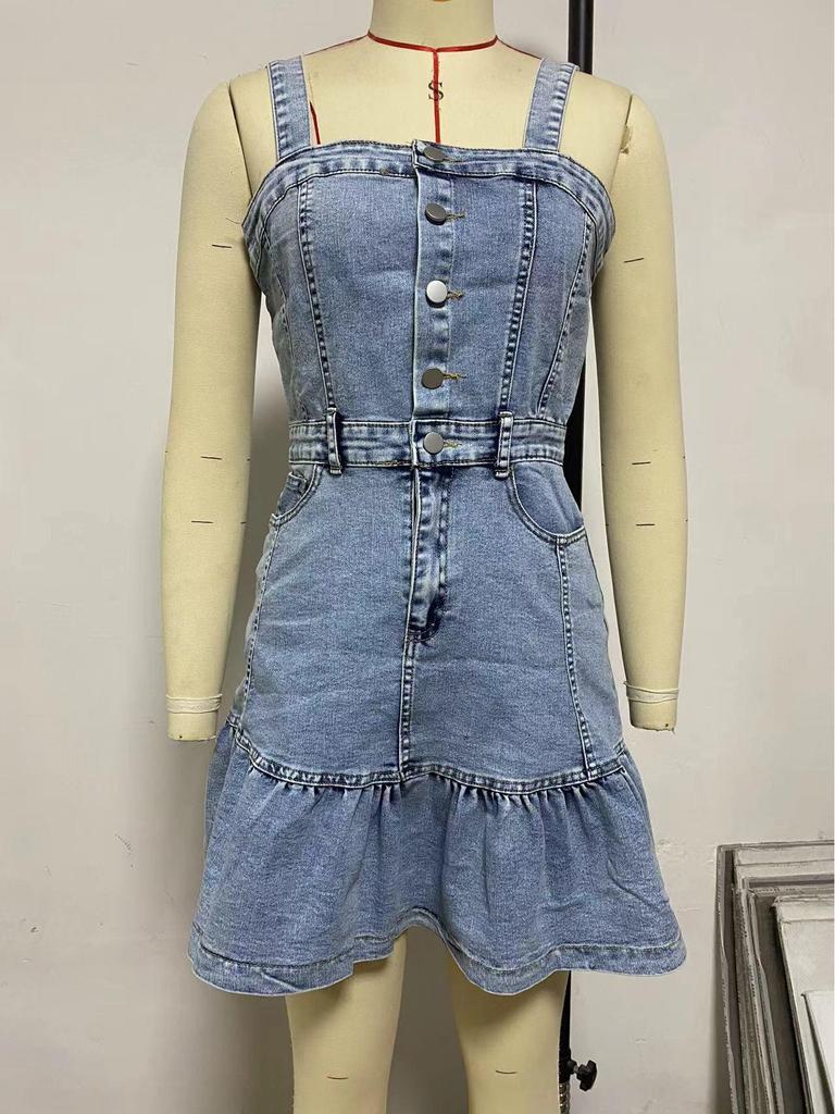 2025 Spring/Summer Spaghetti Strap Denim Dress - Chic European & American Style for Women