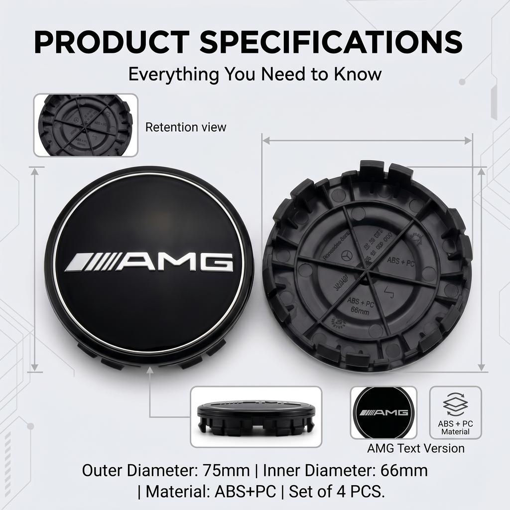 AABIG1 4Pcs 75mm Car Wheel Hub Center Cap Badge Decoration Cover Stickers For Mercedes Benz AMG W205 W218 W177 W176 W169 A B C E S Clas