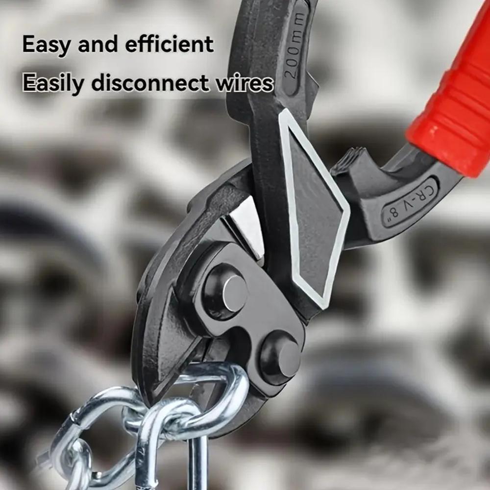 8-Inch Industrial-Grade Steel Bolt Cutter with Anti-Slip Grip - Portable Wire & Bar Scissors for Nail Pulling, Home Improvement