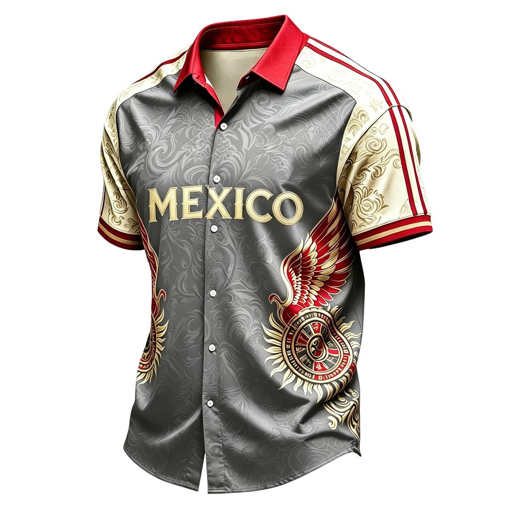 Men's Casual Short Sleeve Shirt Lightweight Breathable with Mexico Letter Graphic Print for Summer