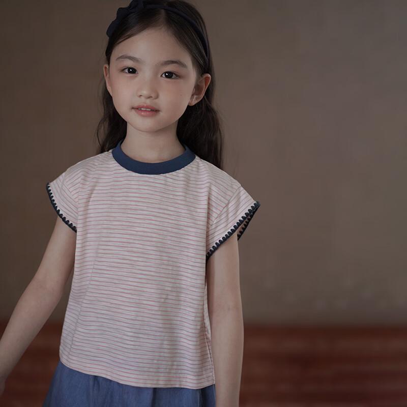 Hacikis Girls  Pink Striped Short Sleeve T-Shirt 170