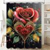 Romantic Rose Heart Shower Curtain - Luxurious Red Floral And Gemstone Design For A Waterproof And Unique Bathroom Dcor Set