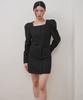 OPENING SUNSHINE Square Neck Lace Puff Sleeve Mini Dress Black