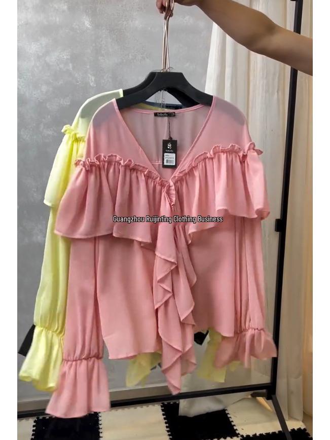 Long-Sleeve V-Neck Beach Cover-Up Top