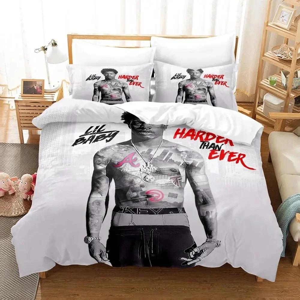 3D Print Lil Baby Rapper Bedding Set Duvet Cover Bed Set Quilt Cover Pillowcase Comforter King Queen Size Boys Adult Bedding