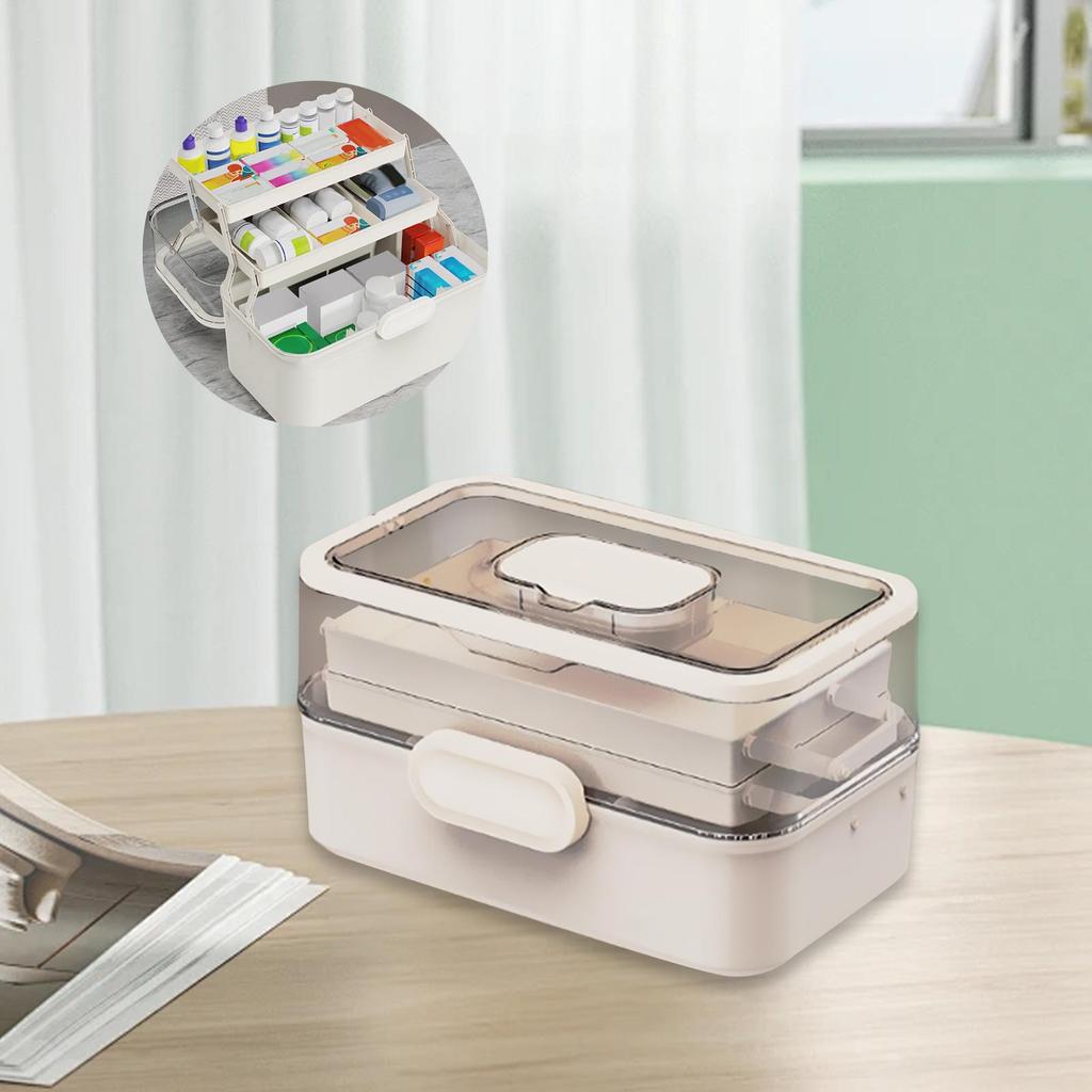 Portable Medicine Box Dustproof Desktop Organizer Empty First Aid Kit Medicine Organizer for Workplace Dresser Home Car Bathroom