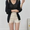 Women's High-Waist Slim-Fit White Three-Quarter Shorts - Casual Elastic Hip Hugging Hot Pants for Autumn 2024