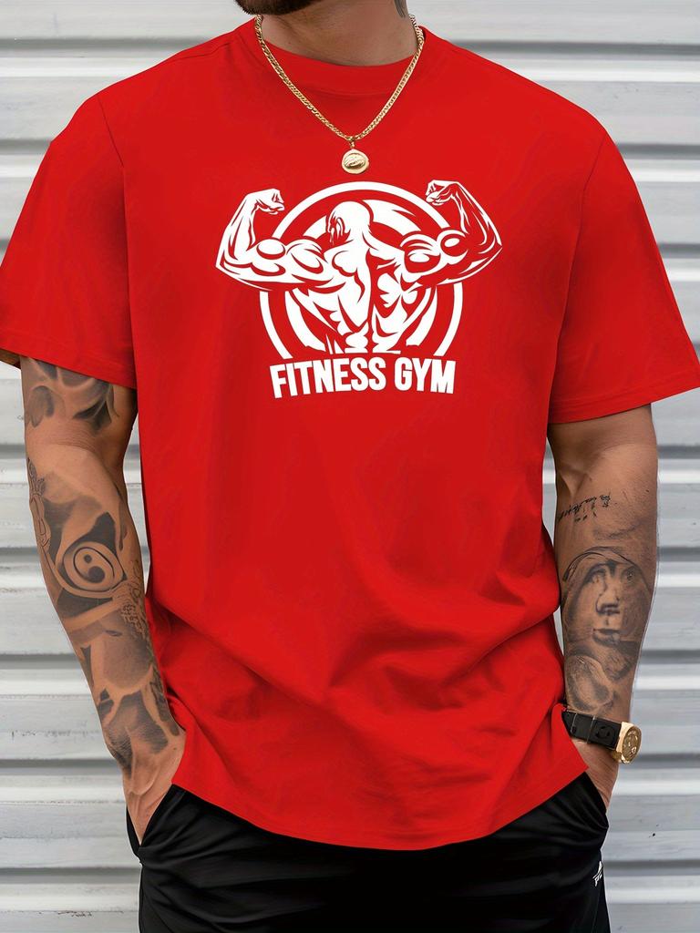 Bodybuilder Fitness Gym Print Unisexs T Shirt Muscular Workout Short Sleeve Crew Neck Cotton Tee Weightlifting Casual Daily Top