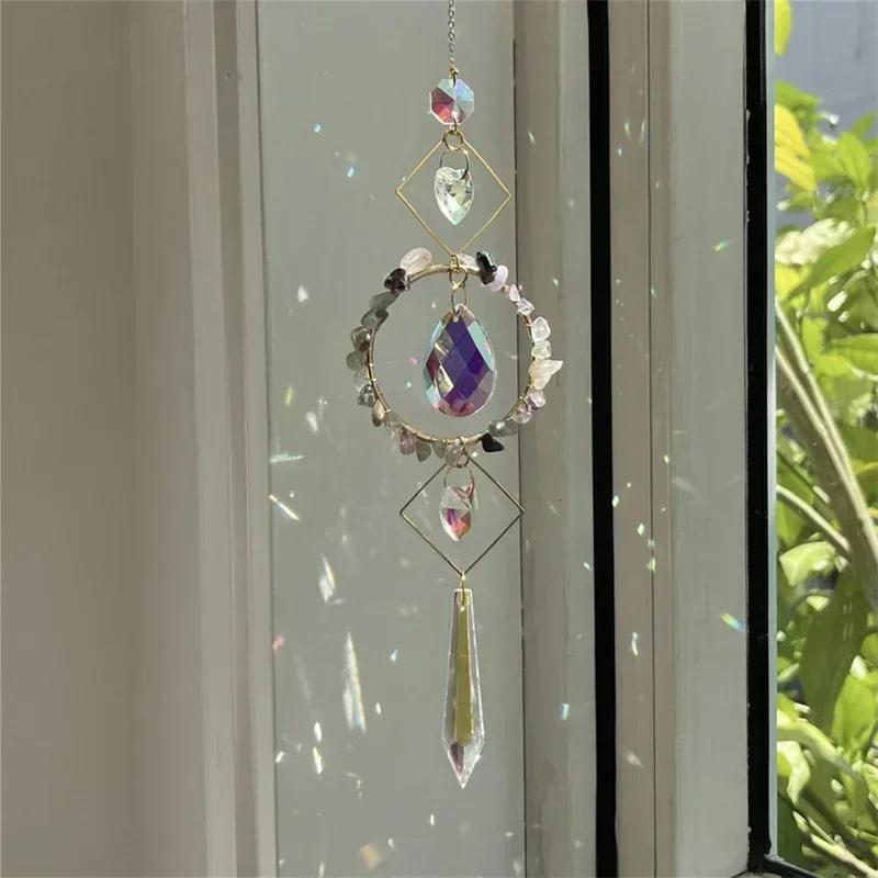 Crystal Circle Sun Catcher Hanging Wind Chime Light Cather Colorful Rainbow Prism Love Crystal Pendant Home Garden Decoration