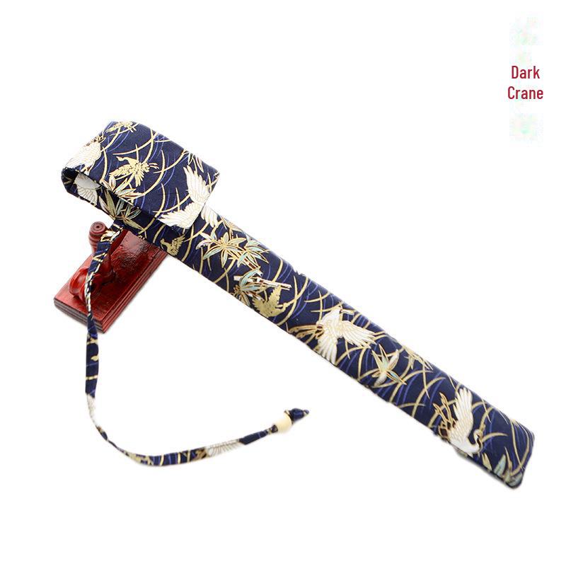 Ancient Style Cotton-Linen Folding Fan Bag with Buckle, Hot Stamped Brocade, and Protective Pendant.