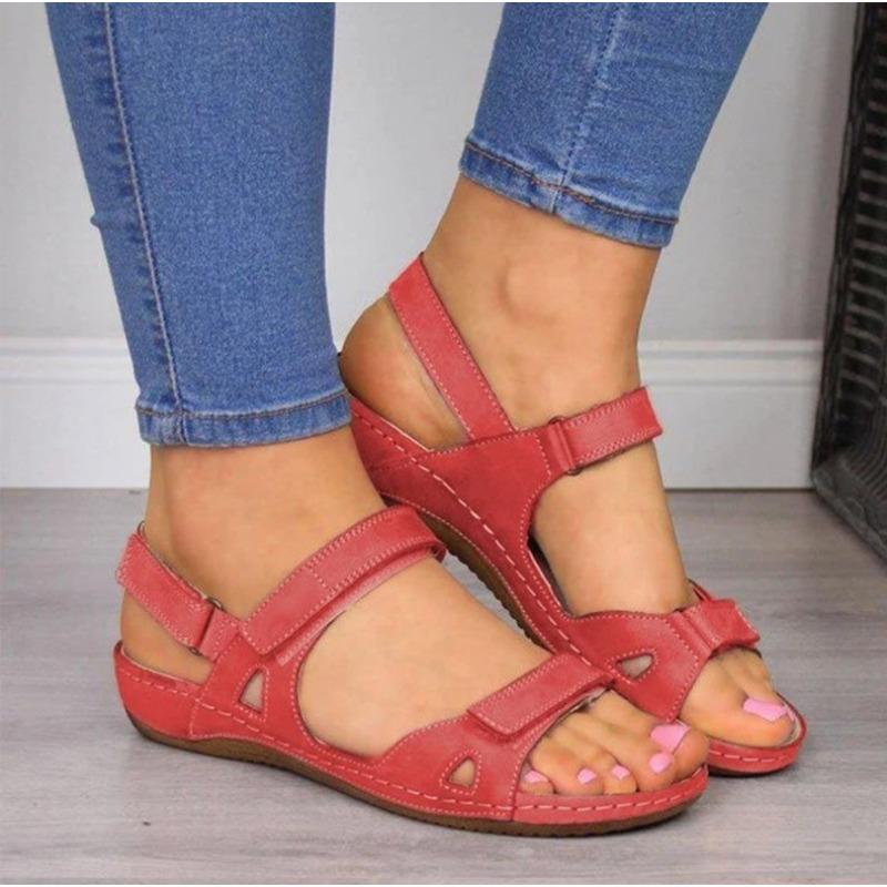 Large size 20 fish mouth flat bottom Velcro breathable slope heel open toe casual sandals women