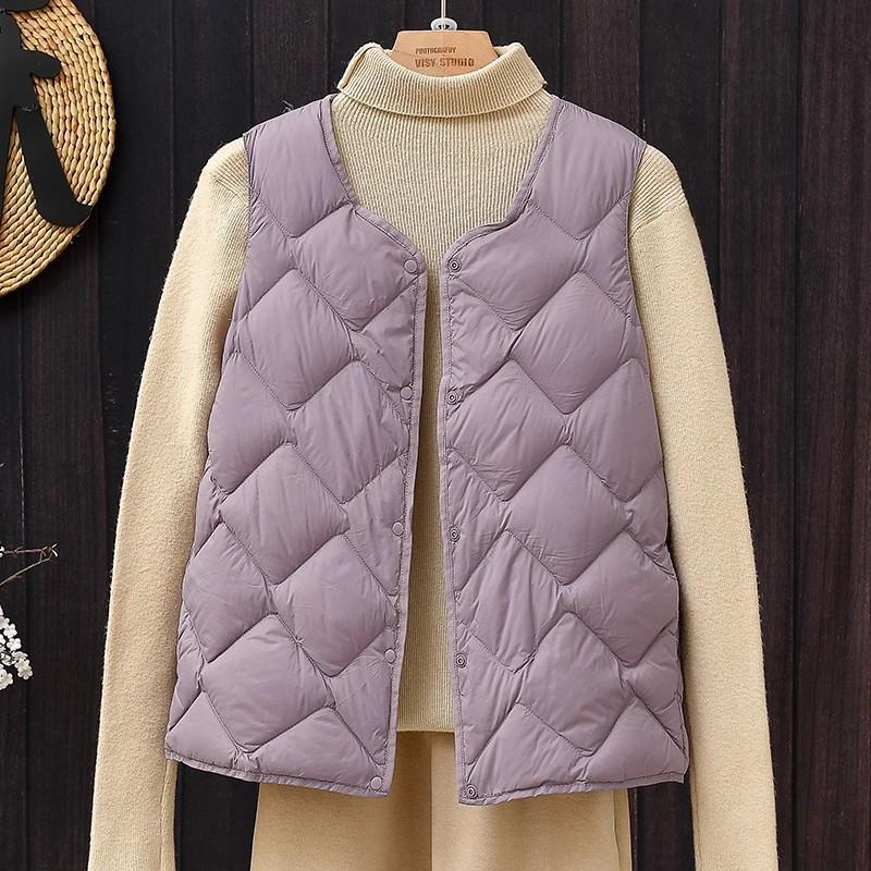 

2025 autumn and winter new light down vest women s vest rhombus V-neck inner with casual liner vest L чорний