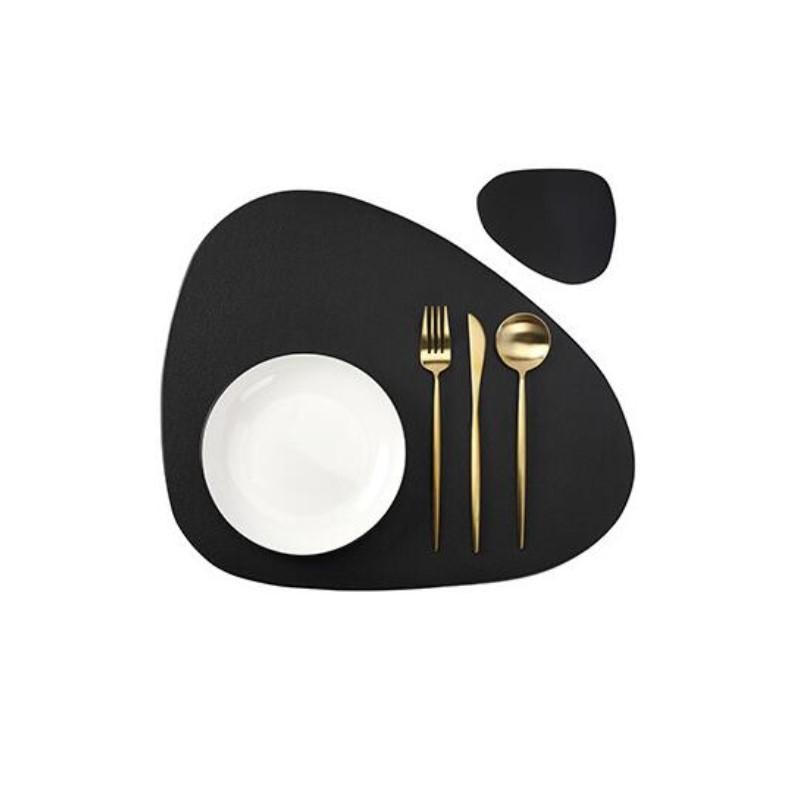 1/4/10 Sets Black Faux Leather Placemats & Coasters Set Round Oval Dining Table Mats for Home Christmas Gift Placemats Sets