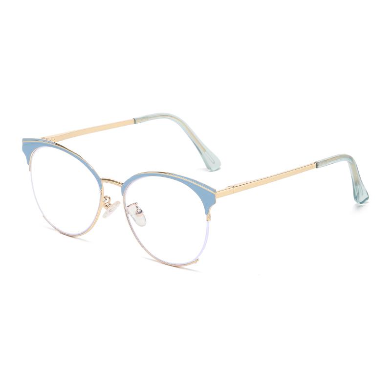 Half Frame Spring Hinge Metal Mirror Legs Cross Border Fashion Frame Point Paint Anti-Blue Light Women Men Glasses