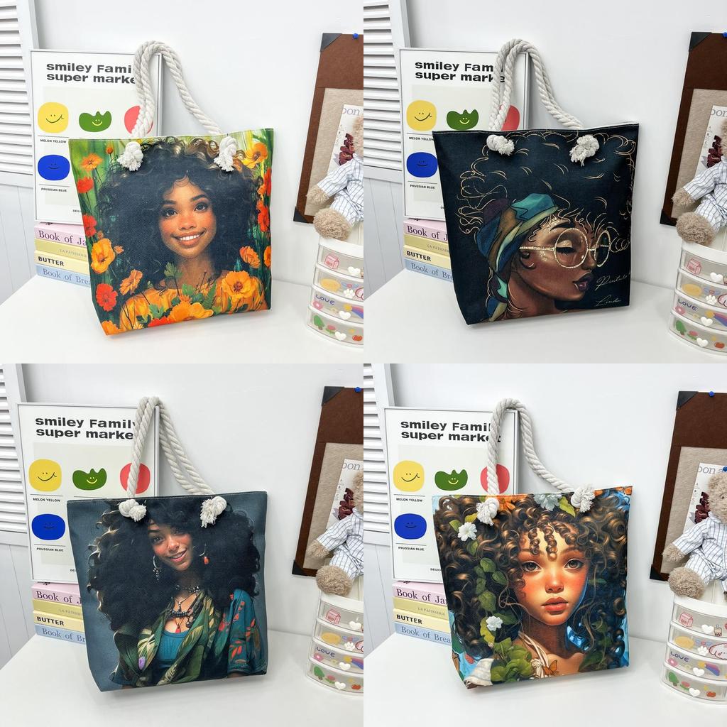 Cotton Canvas Tote Bag Female Large Capacity With Drawstring Closure For Travel And Shopping