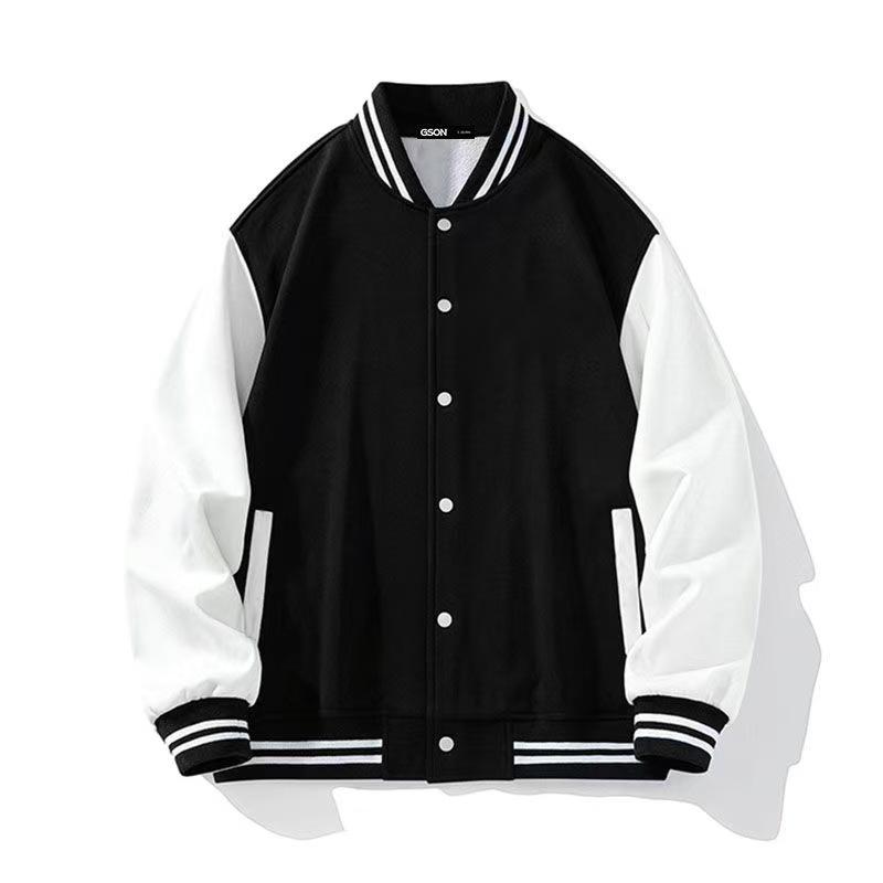 American Size Black & White Trendy Retro Men's Color Block Baseball Jacket for Spring/Summer
