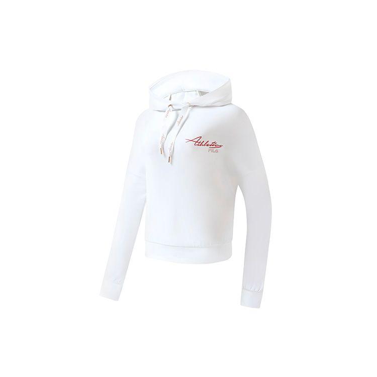 FILA Athletics Letter Print Loose Sports Knit Hoodie Women hoodies Jade-White A11W311210F-WT