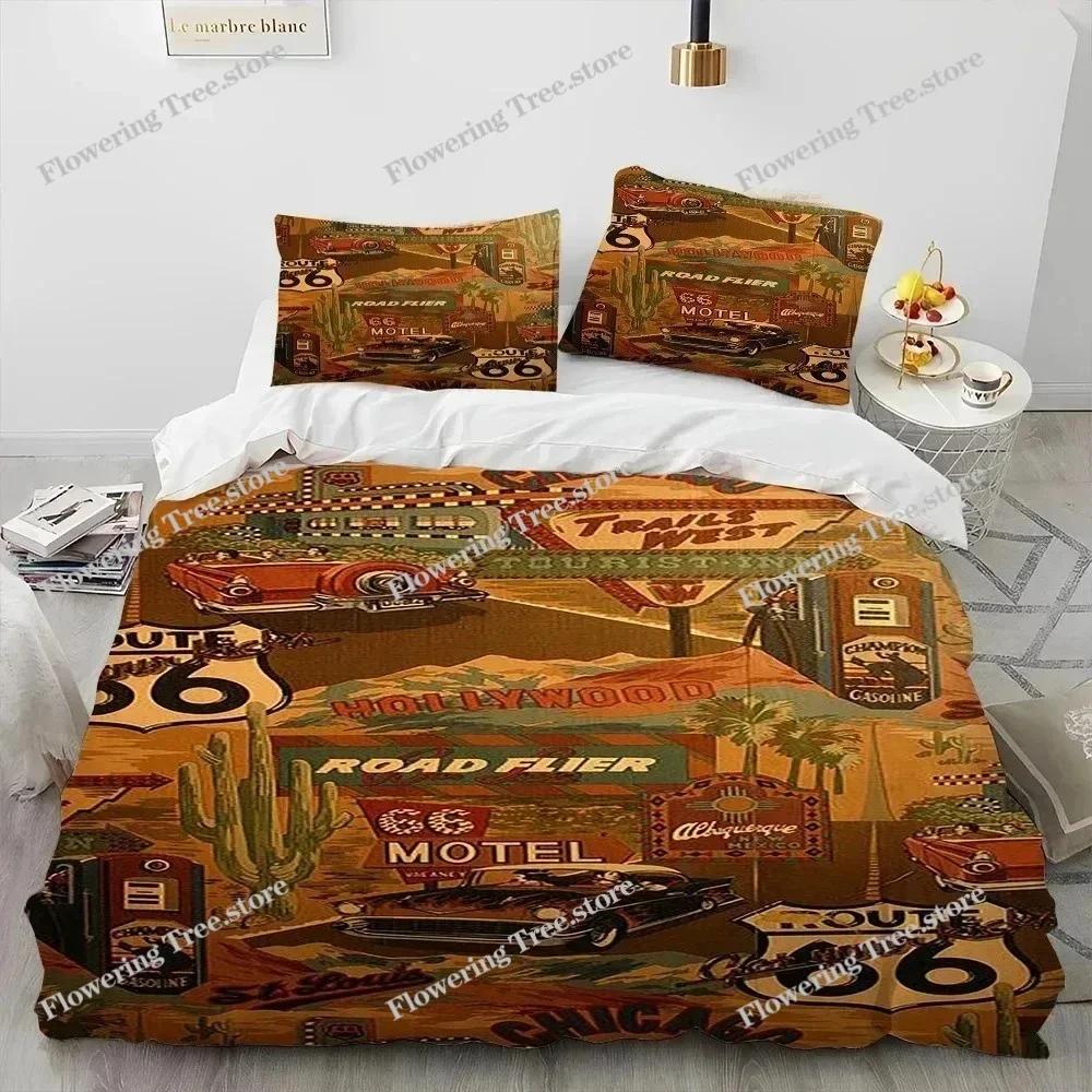 3D Print Historic Route 66,Mother Road,Comforter Bedding Set,Duvet Cover Bed Set Quilt Pillowcase,king Queen Size Bedding Set029