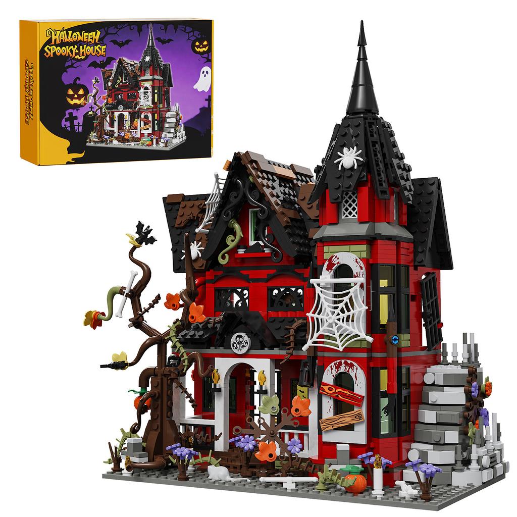 Halloween Gothic Horror House Building Blocks Pumpkin Spider Tombstone Decor, Spooky Horror Construction Bricks DIY Puzzle Toy